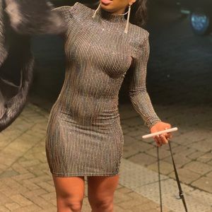 Square shoulder silver glitter rainbow stripe mini